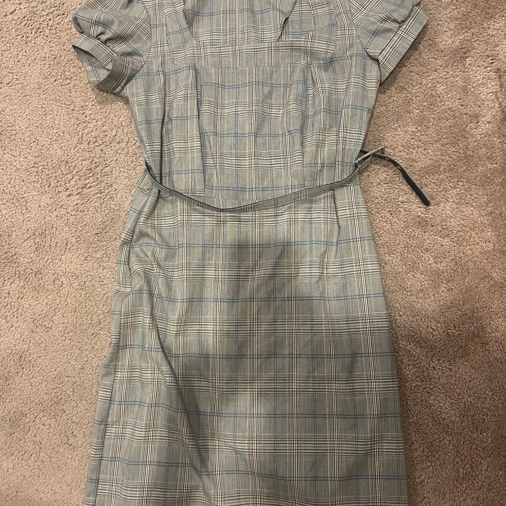 Gray Sheath Midi Dress with Cuffed Sleeves and Peter Pan Collar